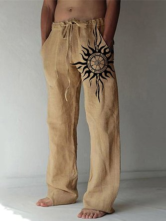 Royaura Beach Vacation Sun Wheel Khaki Men's Casual Pants Stretch Large Size Elastic Waist Vintage Casual Bottoms