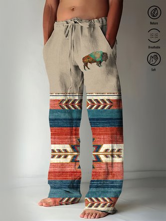 Royaura Men's Western Ethnic Geometric Print Casual Pants