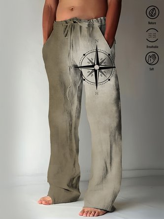 Royaura Men's Vintage Nautical Compass Print Casual Pants
