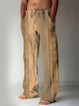 Royaura Retro Geometric Azcott Print Men's Casual Trousers
