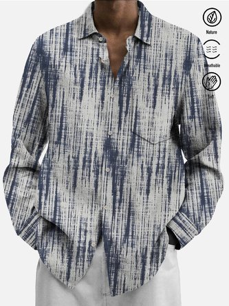 Royaura 50’s Retro Textured Gray Men's Casual Long Sleeve Shirts Stretch Aloha Camp Button Pocket Art Shirts