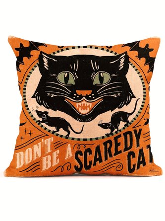 Royaura Halloween Cat Skull Bat Print Cushion Pillow Case