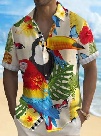 Royaura Parrot Print Men's Button Pocket Shirt