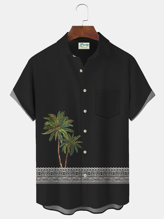 Royaura Coconut Print Men's Hawaiian Shirt Stretch Plus Size Aloha Camp Pocket Button-Down Shirt