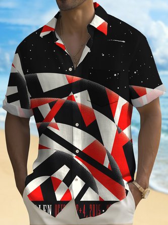 Royaura Geometric Print Men's Hawaiian Shirt Stretch Plus Size Aloha Camp Pocket Button-Down Shirt