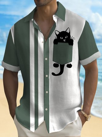 Royaura Print Men's Hawaiian Shirts Stretch Plus Size Aloha Camp Pocket Button Shirts