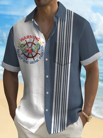 Royaura Nautical Men's Hawaiian Shirt Stretch Plus Size Aloha Camp Pocket Button-Down Shirt