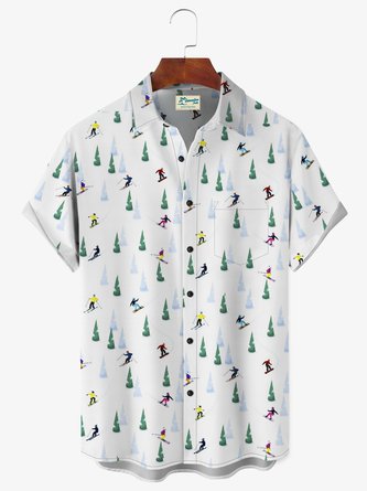 Royaura Men's casual sports ski printed short-sleeved shirt