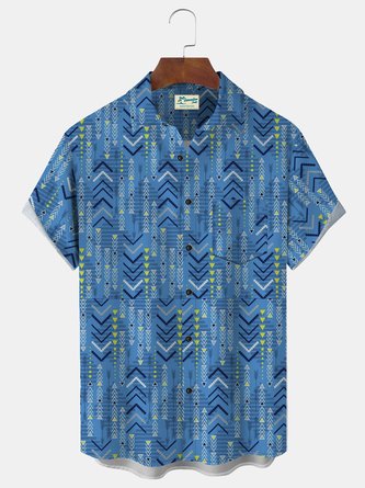 Royaura Vintage Art Men's Hawaiian Shirt Stretch Plus Size Button-Down Shirt