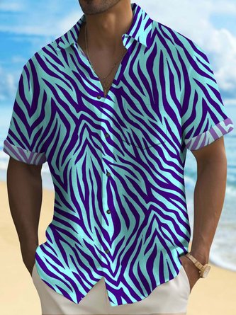 Royaura 50’s Retro Animal Texture Blue Men's Casual Shirts Geometric Art Stretch Plus Size Aloha Camp Pocket Shirts