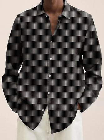 Royaura 50’s Medieval Geometric Art Black Men's Long Sleeve Shirts Gradient Plaid Warm Outdoor Camp Pocket Shirts
