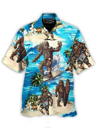 Royaura Men's Surf Monkey Print Stretch Oversized Short Sleeve Shirt