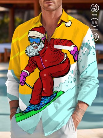 Royaura Men's Art Graffiti Christmas Ski Stretch Long Sleeve Oversized Shirt