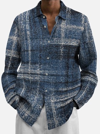 Royaura Men's Artistic Textured Geometric Stretch Oversized Long Sleeve Shirt