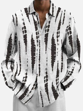 Royaura Men's Artistic Geometric Stretch Oversized Long Sleeve Shirt