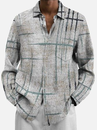 Royaura Men's Artistic Geometric Stretch Oversized Long Sleeve Shirt