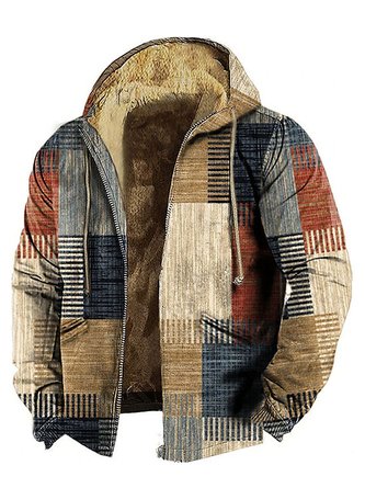 Royaura Men's Western Fleece Hoodie Geometric Print Drawstring Hoodie Jacket Coat Outwear