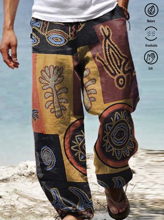 Royaura Men's Retro Ethnic Print Casual Pants