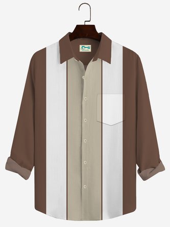 Royaura Retro Bowling Contrast Print Men's Button Pocket Long Sleeve Shirt