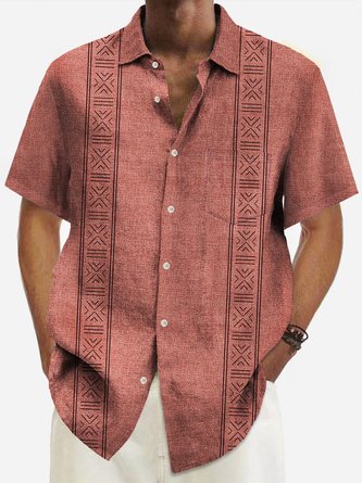 Royaura Beach Holiday Vintage Geometric Red Men's Guayabera Shirt Plus Size Aloha Camp Pocket Shirts