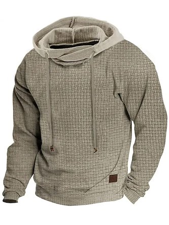Royaura Men's Waffle Plaid Knit Drawstring Hooded Sweatshirt