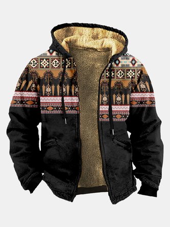 Royaura Vintage Western Cowboy Fleece Hoodies Coat Warm Comfortable Jacket Plus Size Aztec Outerwear