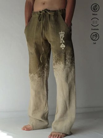 Royaura Vintage Poker Art Men's Casual Pants Textured Fabric Stretch Large Size Elastic Waist Pants