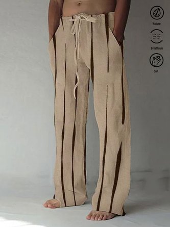 Royaura Vintage Khaki Geometric Art Men's Casual Pants Textured Fabric Stretch Large Size Elastic Waist Pants