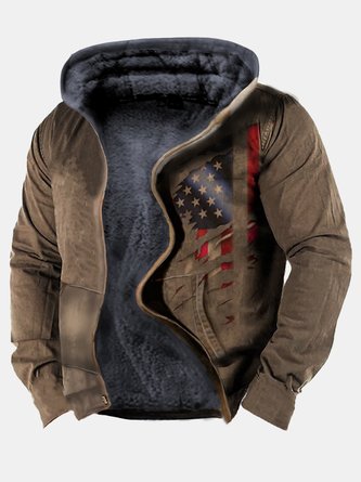 Royaura Vintage American Flag Hoodies Fleece Sweatshirts Coat Warm Comfortable Jacket Plus Size Outwear