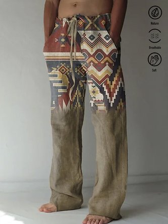 Royaura Retro Aztec Western Men's Trousers Geometric Art Texture Large Size Elastic Waist Breathable Comfortable Casual Pants