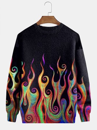 Royaura Men's Flame Print Round Neck Long Sleeve Sweatshirt