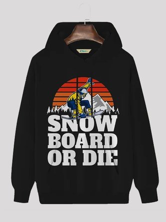 Royaura Men's SNOW BORAD OR DIE Oversized Stretch Hooded Sweatshirt