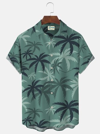 Royaura Beach Vacation Green Men's Hawaiian Shirts Vintage Game Coconut Aloha Stretch Button-Down Shirts