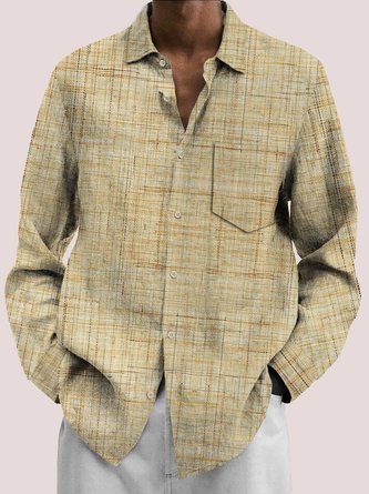 Royaura Plain Basic Print Men's Button Pocket Long Sleeve Shirt