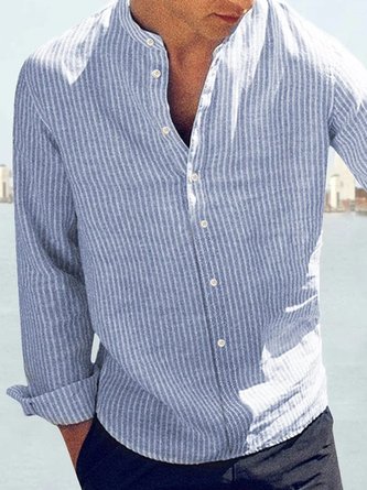 Royaura Striped Print Men's Button Pocket Long Sleeve Shirt