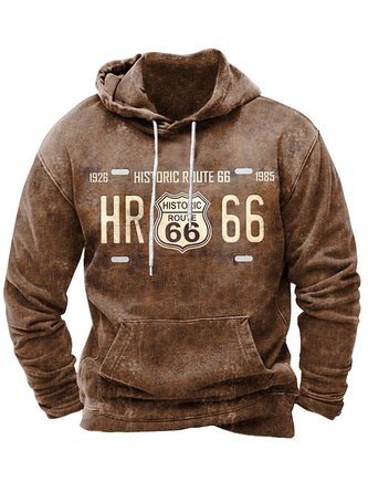 Royaura Men's Vintage Western Route 66 Drawstring Hooded Sweatshirt