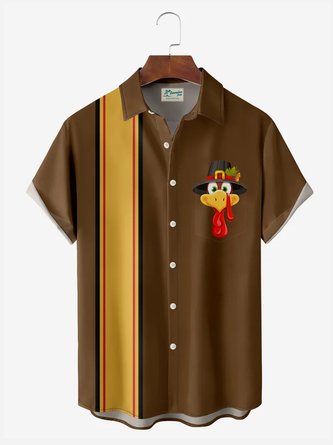 Royaura Turkey Chest Pocket Short Sleeve Bowling Shirt