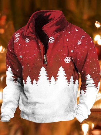 Royaura Men's Christmas Print Quarter-Zip Sweatshirt