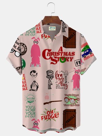 Royaura Christmas Movie Print Men's Button Pocket Shirt