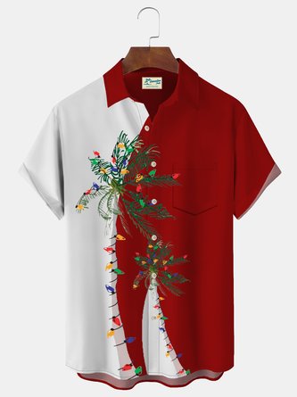 Royaura Christmas Lights Print Men’s Button Pocket Shirt | royaura