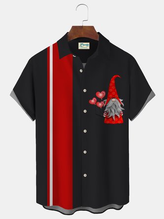 Royaura Gnome Heart Vintage Bowling Print Men's Button Pocket Shirt