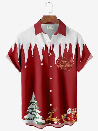 Royaura Christmas Print Men's Button Pocket Shirt