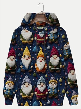 Royaura Men's Christmas Gnome Santa Print Drawstring Hooded Sweatshirt