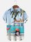 Mens Hawaiian Shirt Blue Flamingo Cotton-Blend Beach Car Shirts & Tops