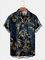 Mens Hawaiian Leaves Print Lapel Loose Chest Pockets Short Sleeve Funky Aloha Shirts