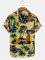 Mens Retro Cars Coconut Tree Print Lapel Short Sleeve Funky Hawaiian Shirts