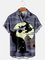 Men's Halloween Black Cat Witch Print Short Sleeve Shirt