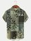 Royaura Men's Traditional Block Pattern Overlay Leaf Print Hawaiian Shirt Breathable Button Up Shirts