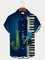 Royaura Men's Vintage Abstract Cracked Piano Keys Print Rhythm Pattern Print Jazz Shirt Breathable Plus Size Shirts