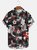 Men's Chinoiserie Grey Red Koi And Cherry Blossom Print Short Sleeve Shirt